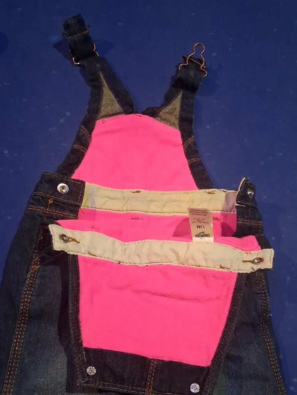 OshKosh B'gosh Dark Blue Denim Overalls with Pink Trim